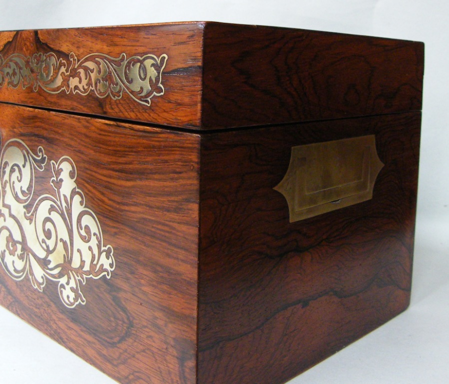 139. Superb Regency Brass Inlaid Rosewood Tea Caddy - Image 6