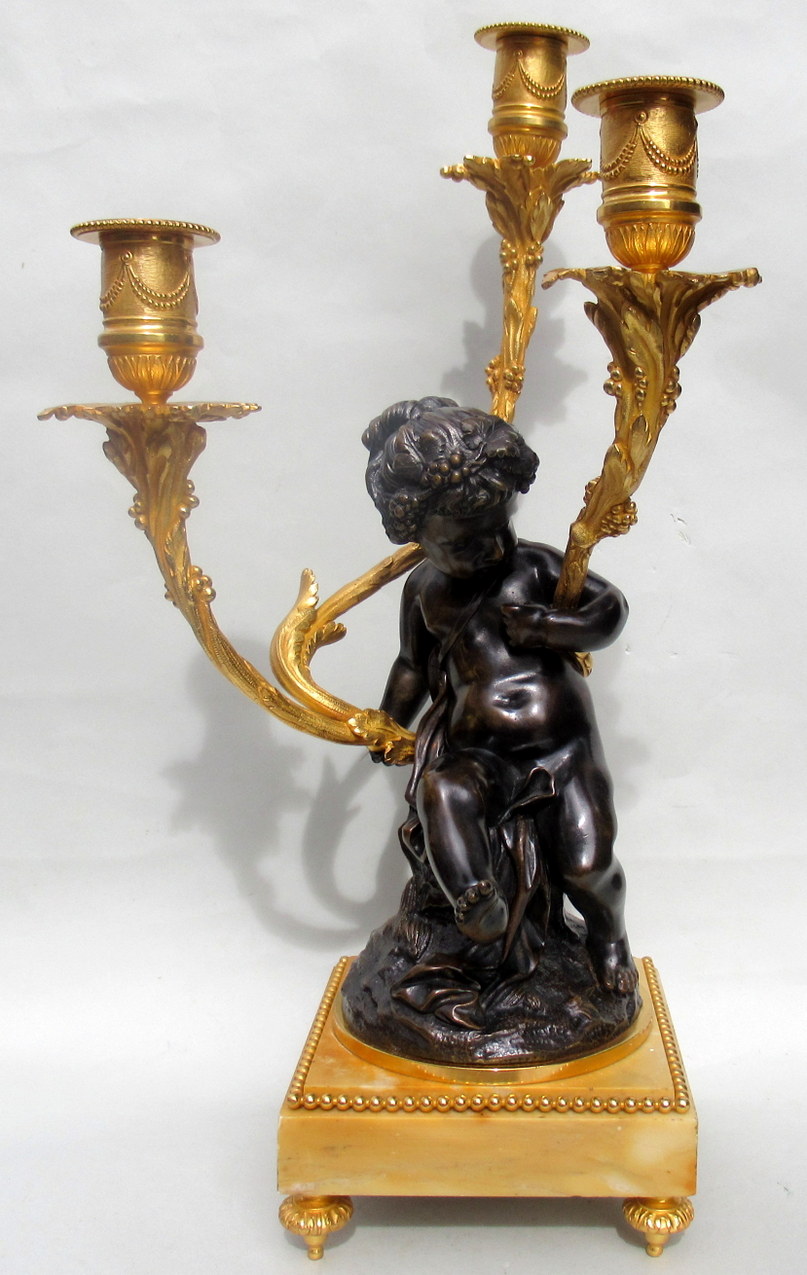 396. Pair of French Gilt Bronze Ormolu Sienna Marble Candelabra Clodion Grand Tour - Image 3