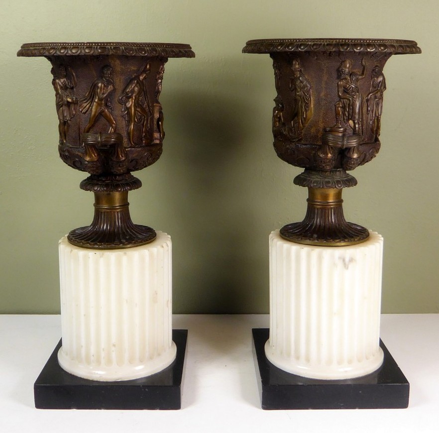 903. Antique Pair of Grand Tour Borghese or Medici Bronze Campana Urns Vases - Image 3