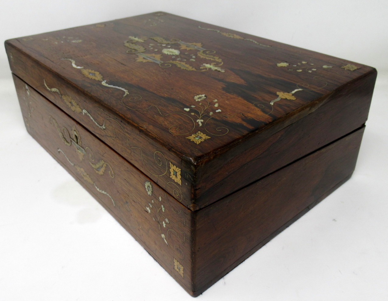 722. Irish Mahogany Mother of Pearl Writing Slope Box by Austins Dublin, circa 1860 - Image 12