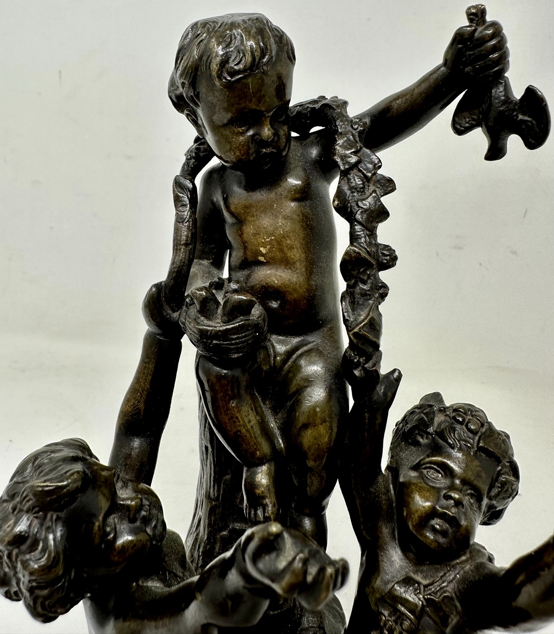 375. Antique Siena Marble Bronze Bacchanalia Cherub Group Manner Claude Michel Clodion 19thCt - Image 4