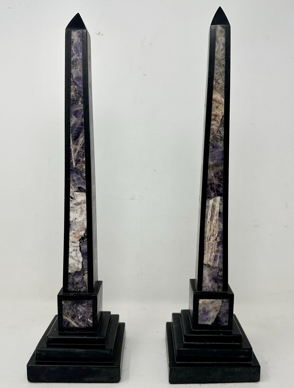 899. Antique Pair Italian Grand Tour Amethyst Blue John Marble Neoclassical Obelisks Columns - Image 4