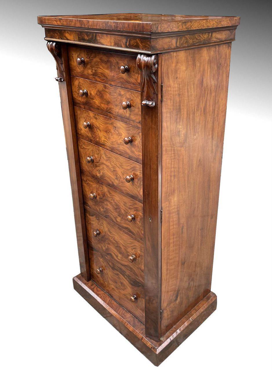 617. Antique Burl Walnut Welling Chest Drawers Irish Provenance Sir Thomas Kelly-Kenny - Image 2