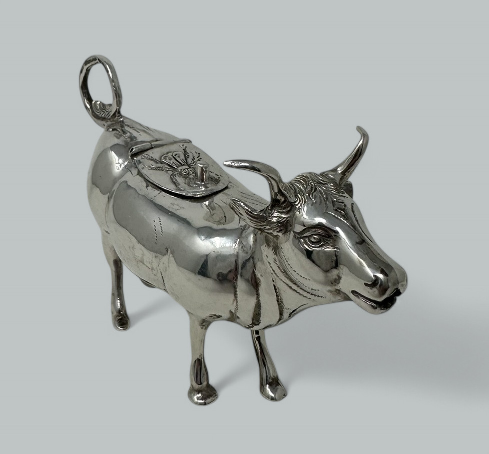 320. Antique German Sterling Silver Animal Cow Creamer Pitcher Jug London 1908 - Image 5