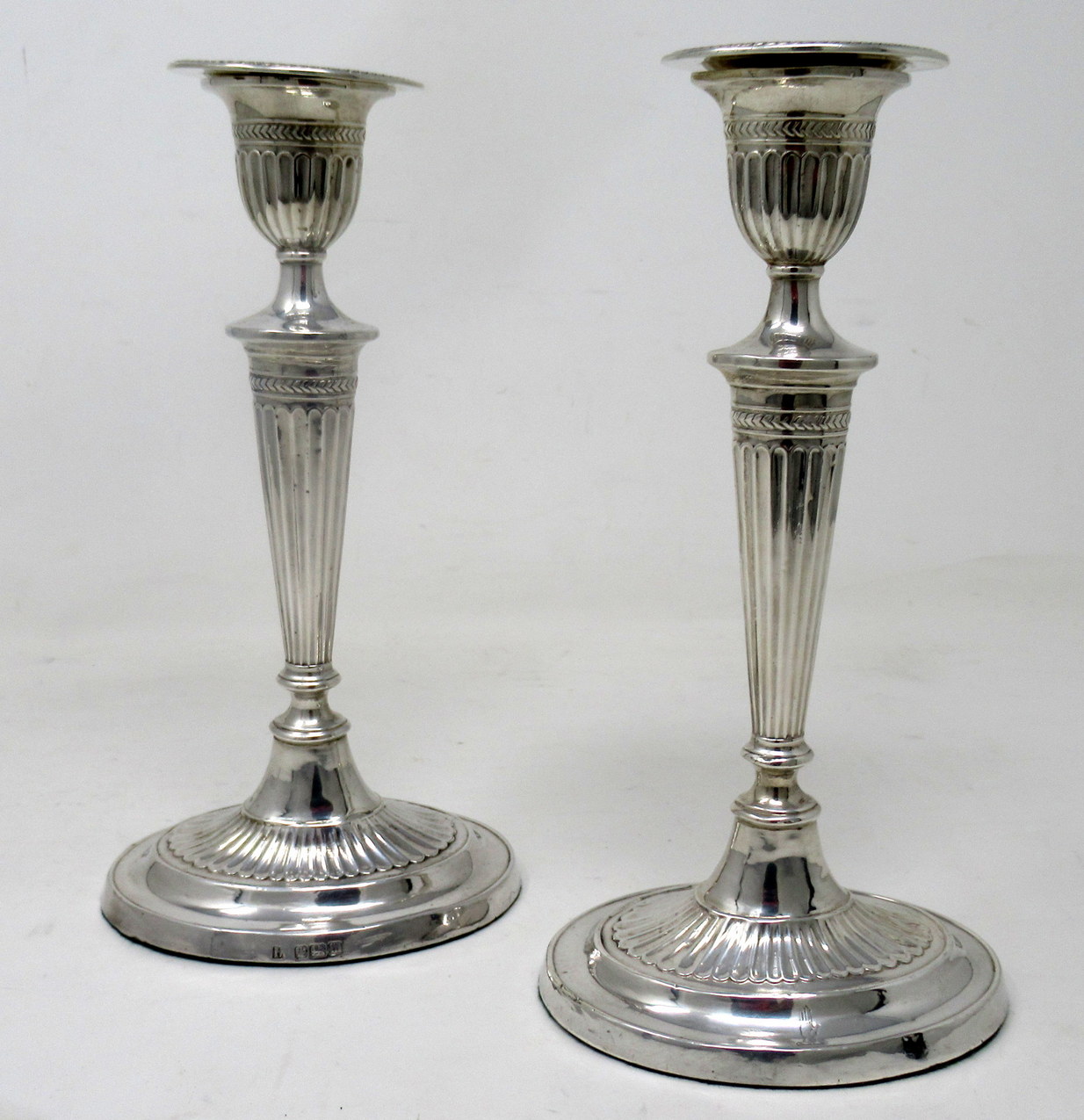 957. Antique Pair English Sterling Silver Candlesticks Candelabra Adams Style 1905 - Image 2