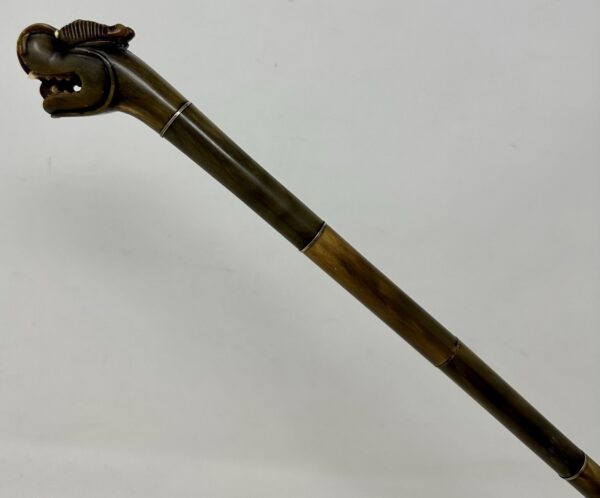 148. Antique Asian Chinese Horn Dragons Head Victorian Vintage Walking Stick Cane