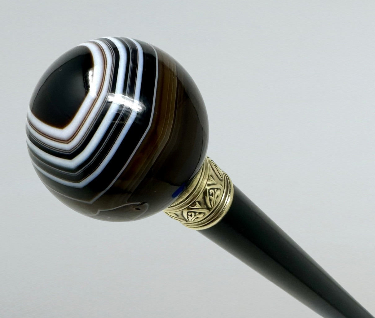 271. Antique Vintage Ladys Gentlemans Wooden Dress Cane Walking Stick Banded Agate - Image 7