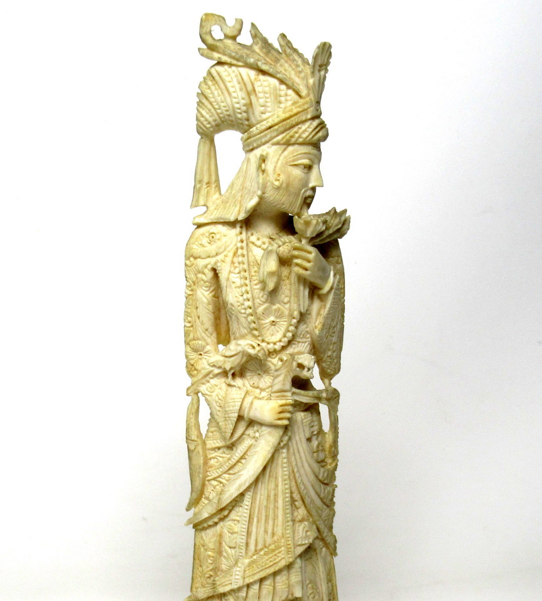 416. Antique Bone Figure of Indochina Male Dignitary Hardwood 19th Century Chinese - Image 3