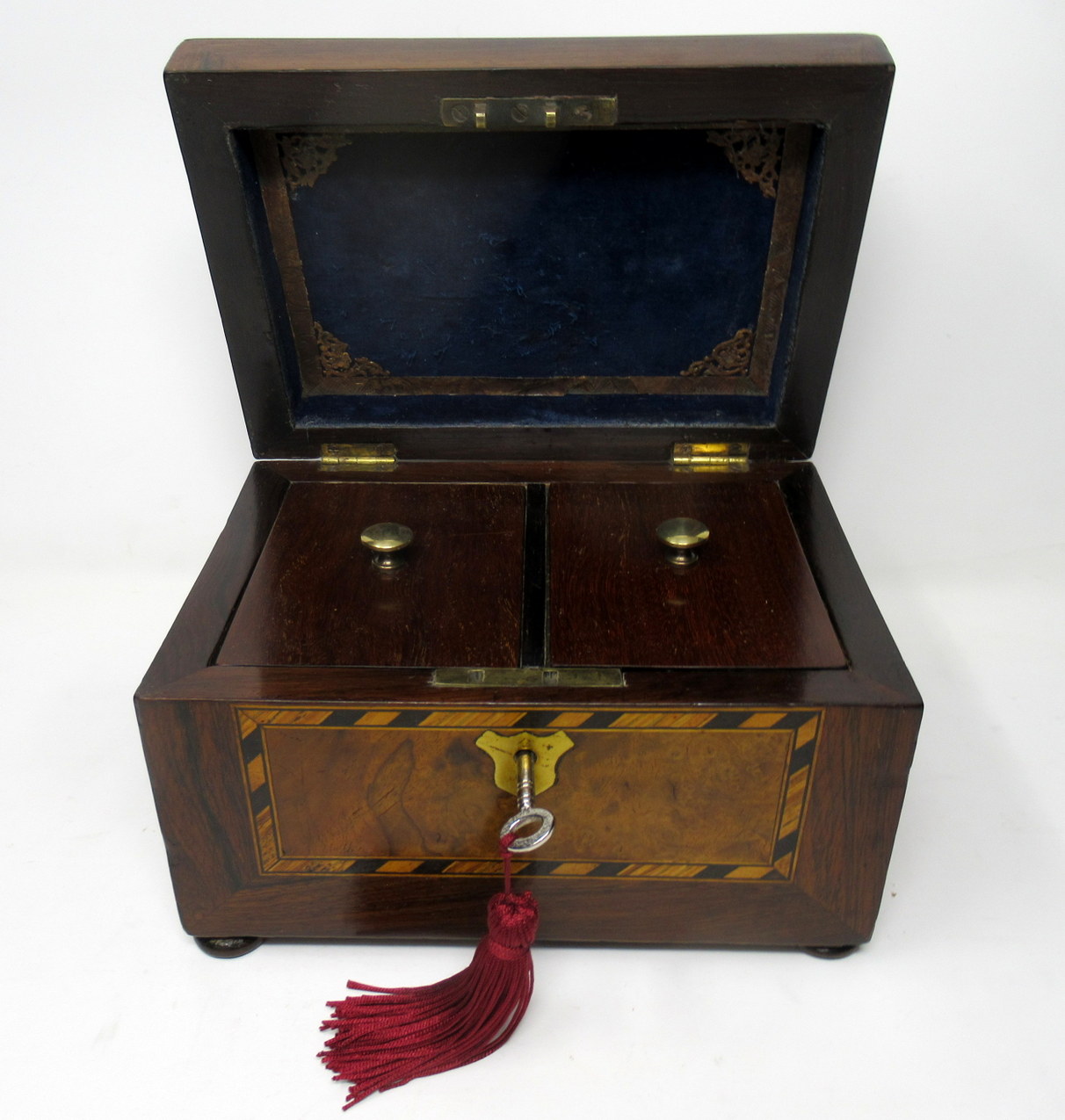 344. Antique Victorian Rosewood Tunbridge Ware Double Tea Caddy Box 19th Century - Image 4