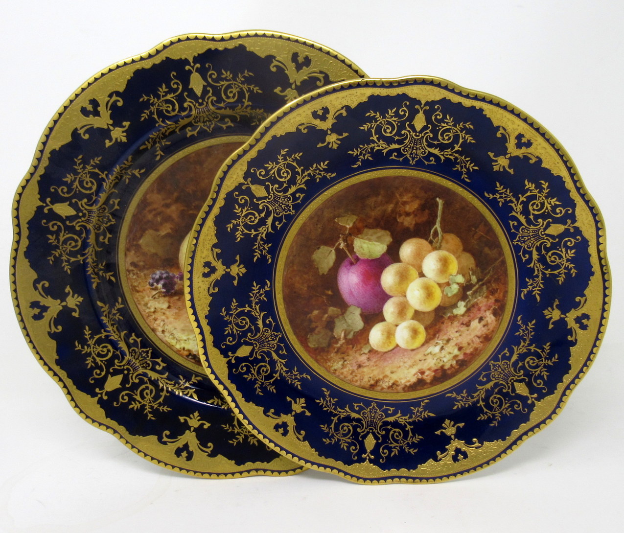 515. Rare Pair Coalport Cabinet Plates Hand Painted by Frederick Chivers Still Life Fruits 1910 - Image 10