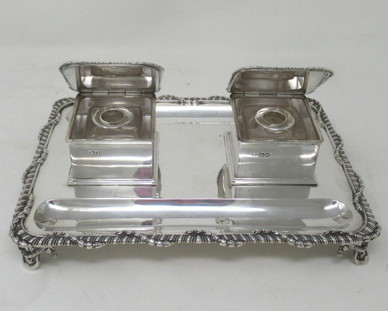 781. Antique Art Deco English Sterling Silver Ink Desk Inkstand Desk Set London 1910 - Image 3