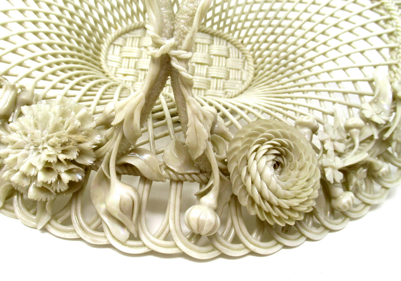 834. Antique Irish Belleek Porcelain Four Strand Basket Centerpiece 1865-1889 Ireland - Image 9