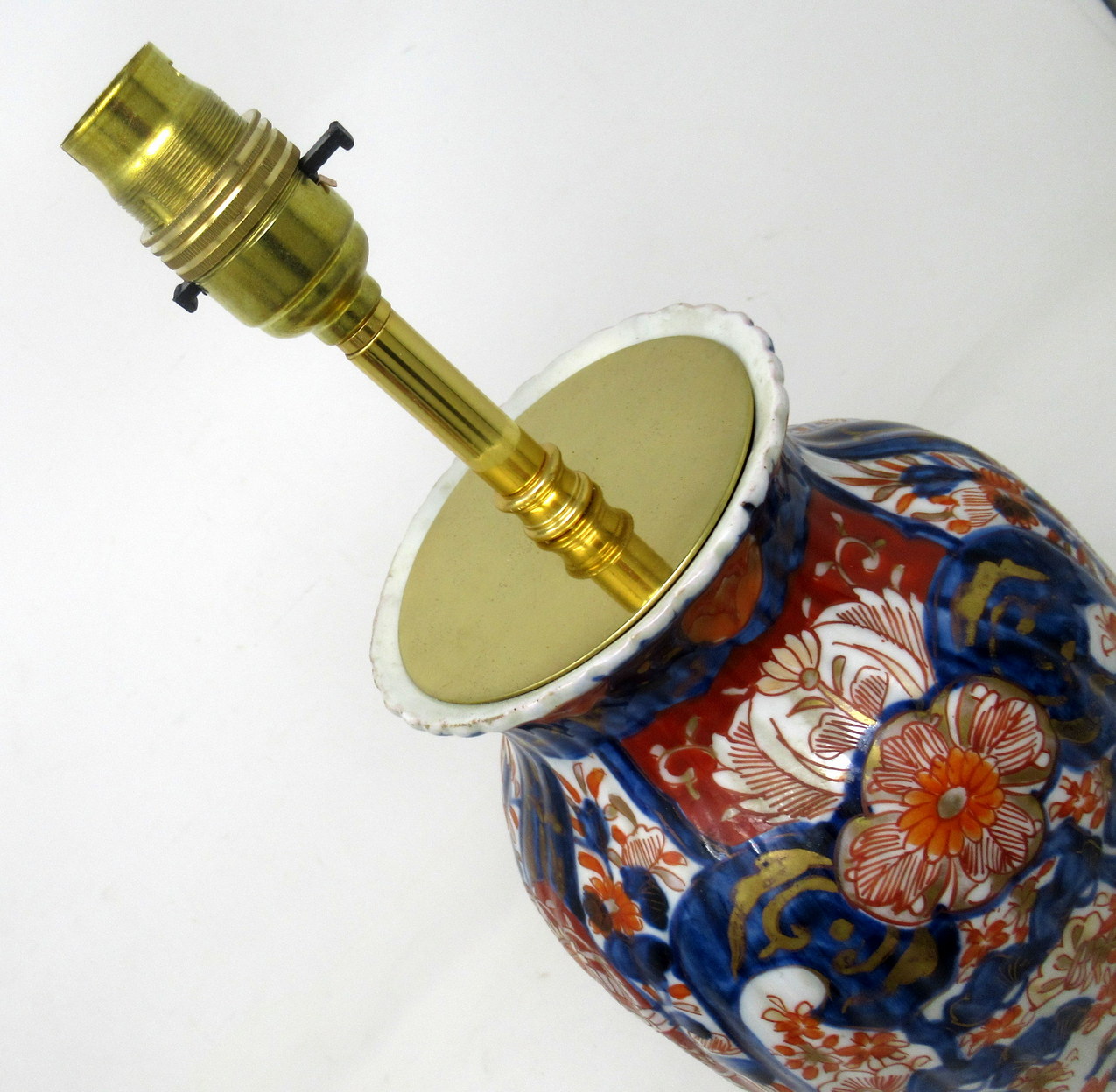 787. Antique Pair Japanese Chinese Imari Porcelain Ormolu Table Lamps Blue Red Gilt - Image 5