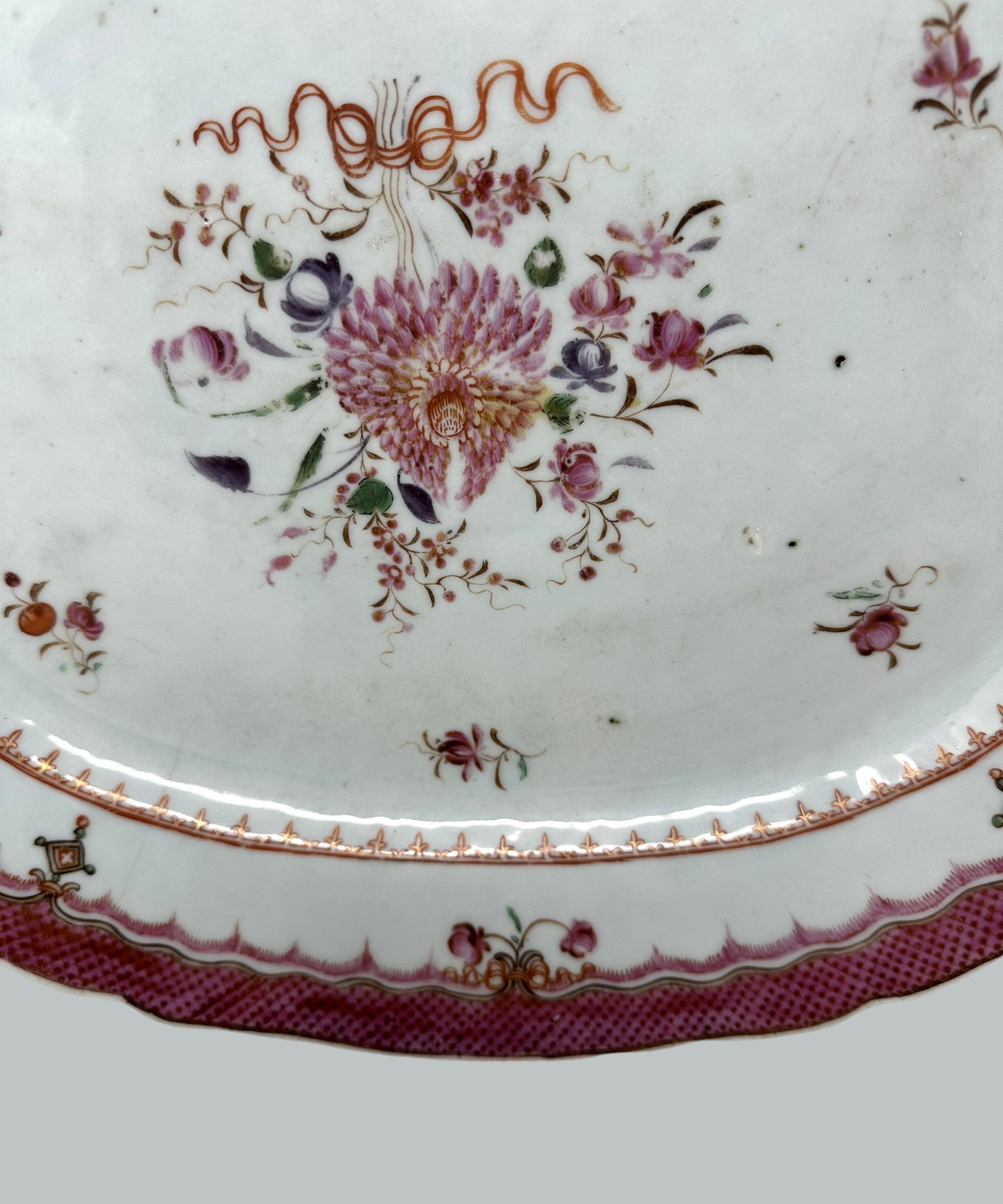 481. Antique Chinese Canton Porcelain Famille Rose Cabinet Plate Charger Qianlong 18C - Image 7