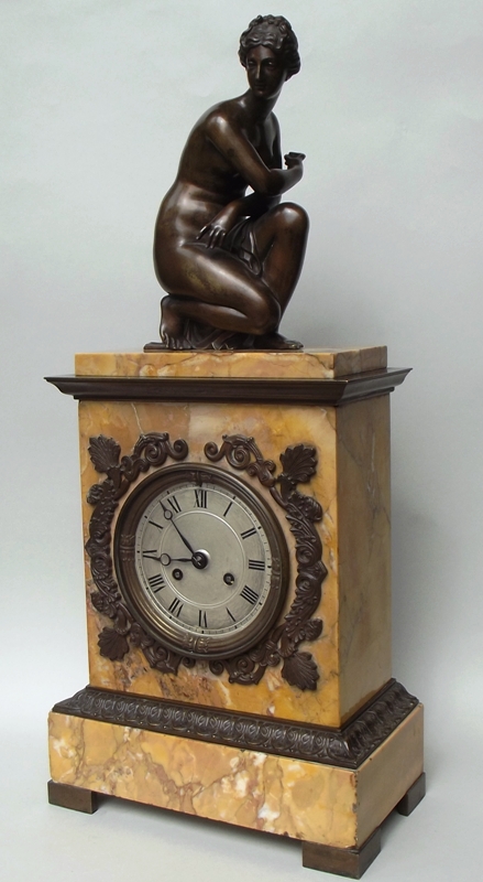 202. Fine Sienna Marble French Mantle Clock 19th Ct