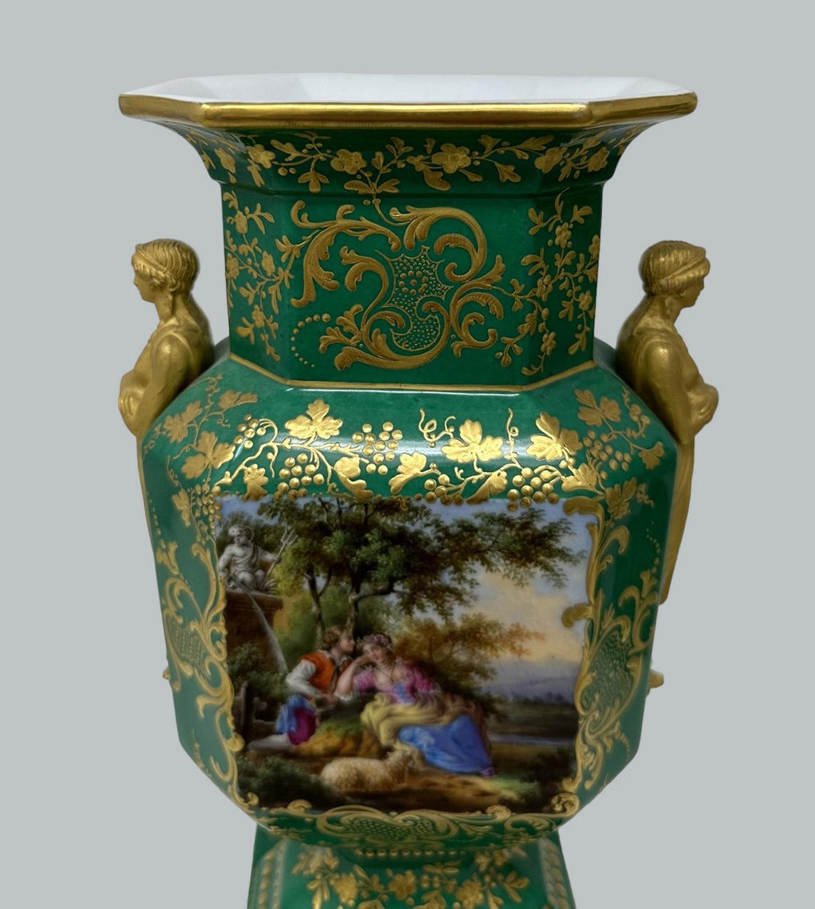 592. Antique Pair French Sèvres Porcelain Gilt Mounted Urns Vases Centerpieces 1830 - Image 8