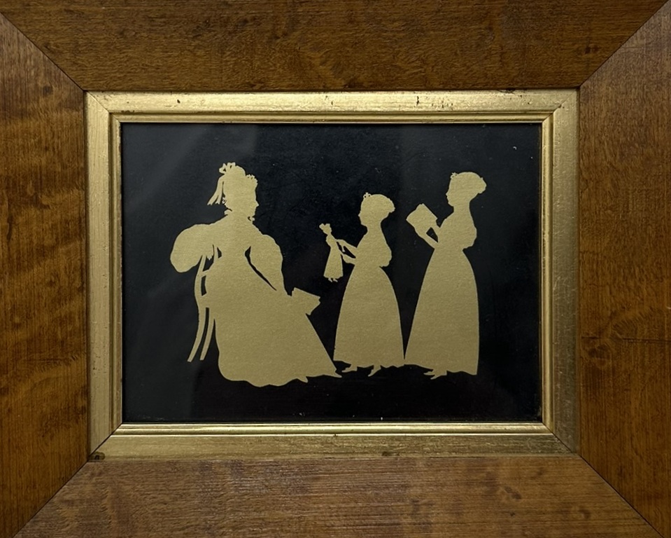 511. Antique Pair English Family Silhouettes Birdseye Maple Frames Irish Interest - Image 5