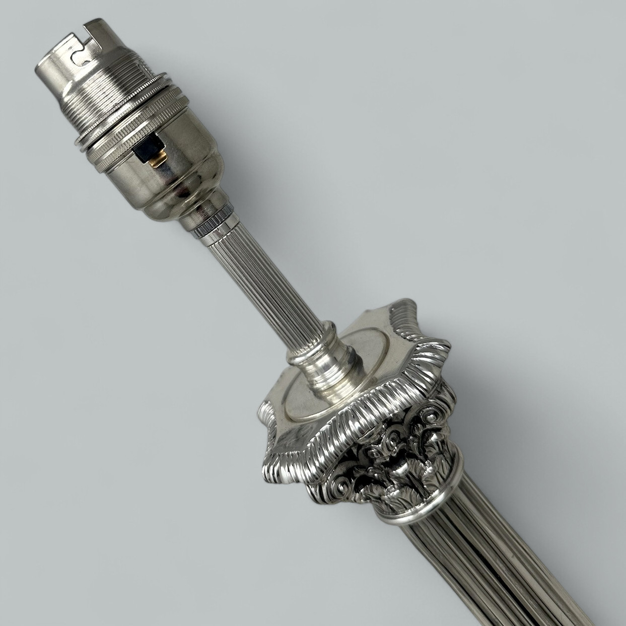 132. Antique Vintage English Sterling Silver Marble Corinthian Column Table Lamp 1900 - Image 4