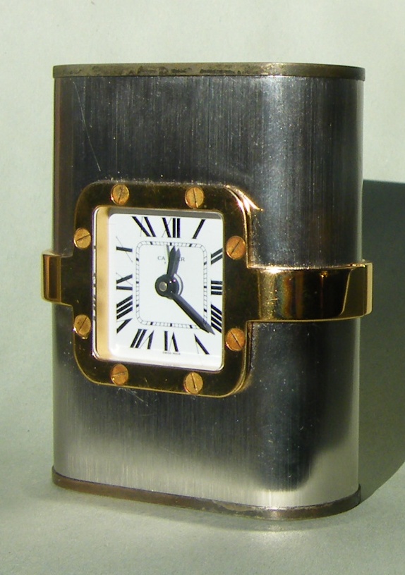 438. Sold. Stunning French Travel Clock Cartier Santos with Alarm