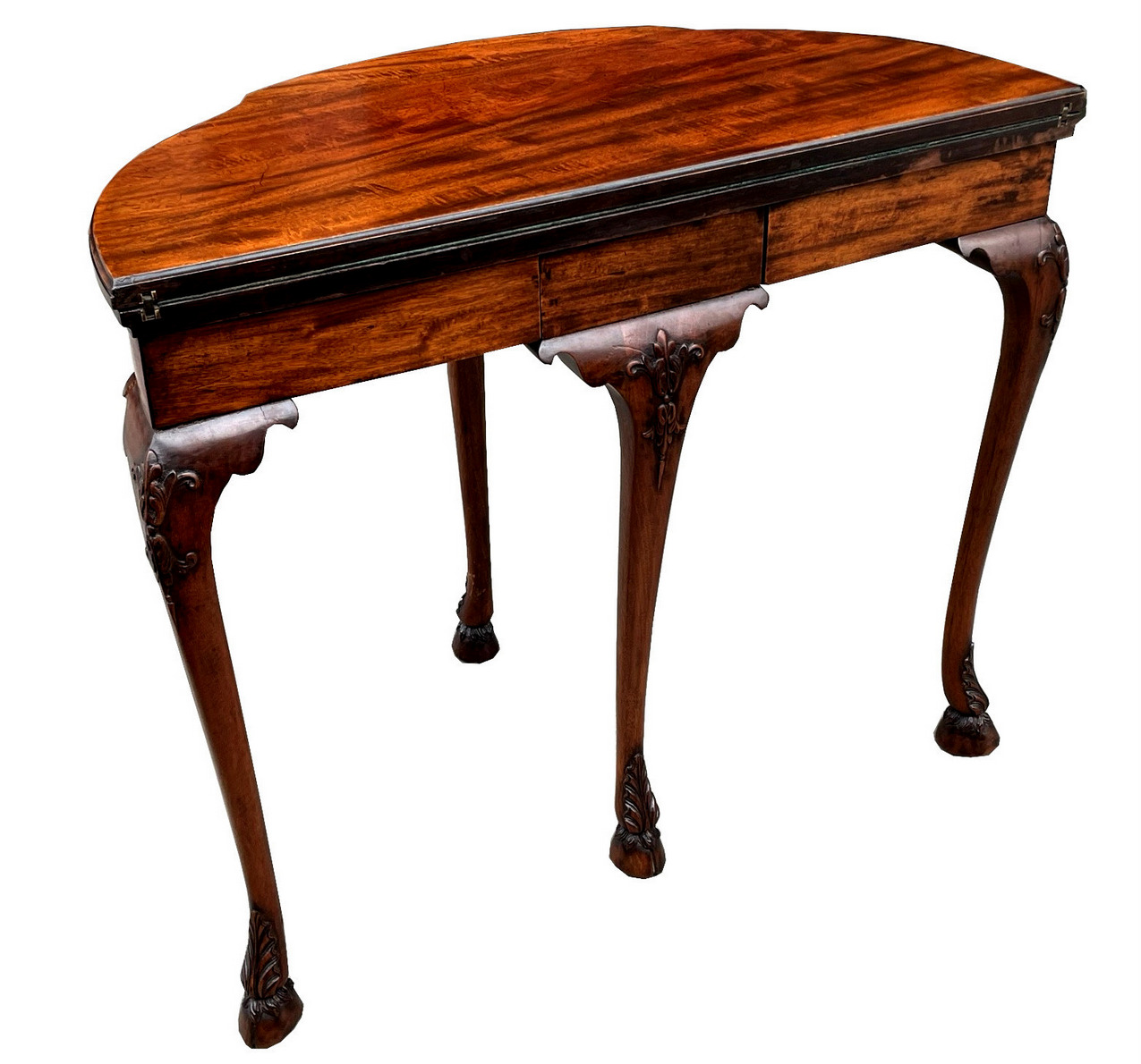 710. Antique English Edwardian Fold-over Half Moon Games Card Table 1900 - Image 4