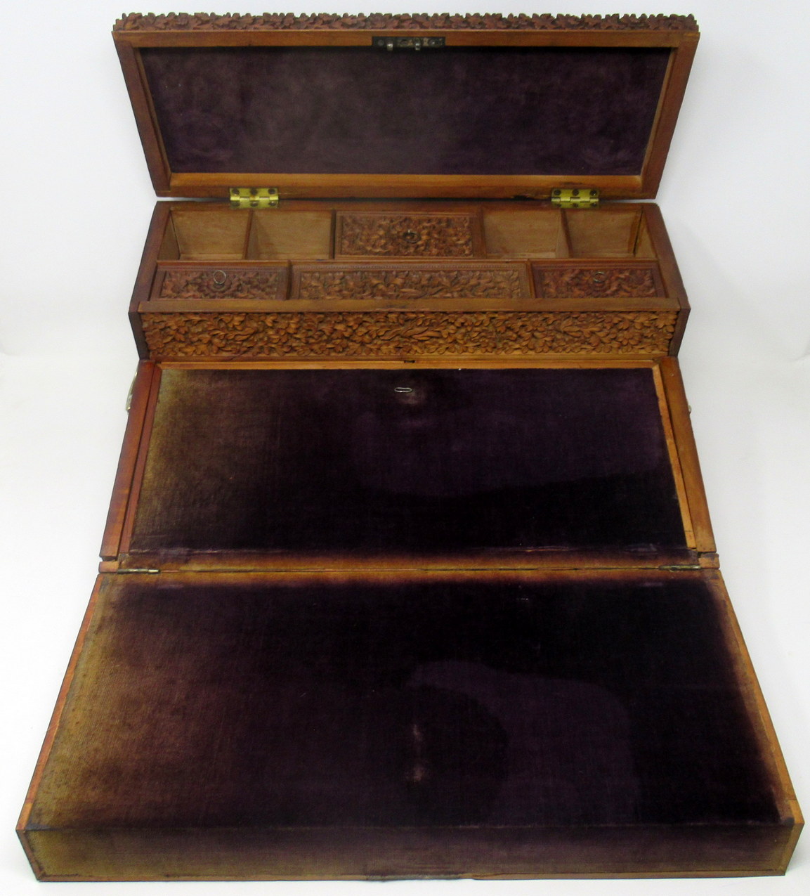 291. Antique Anglo-Indian Bombay Carved Sandalwood Writing Slope Box Mid 19thCentury - Image 4