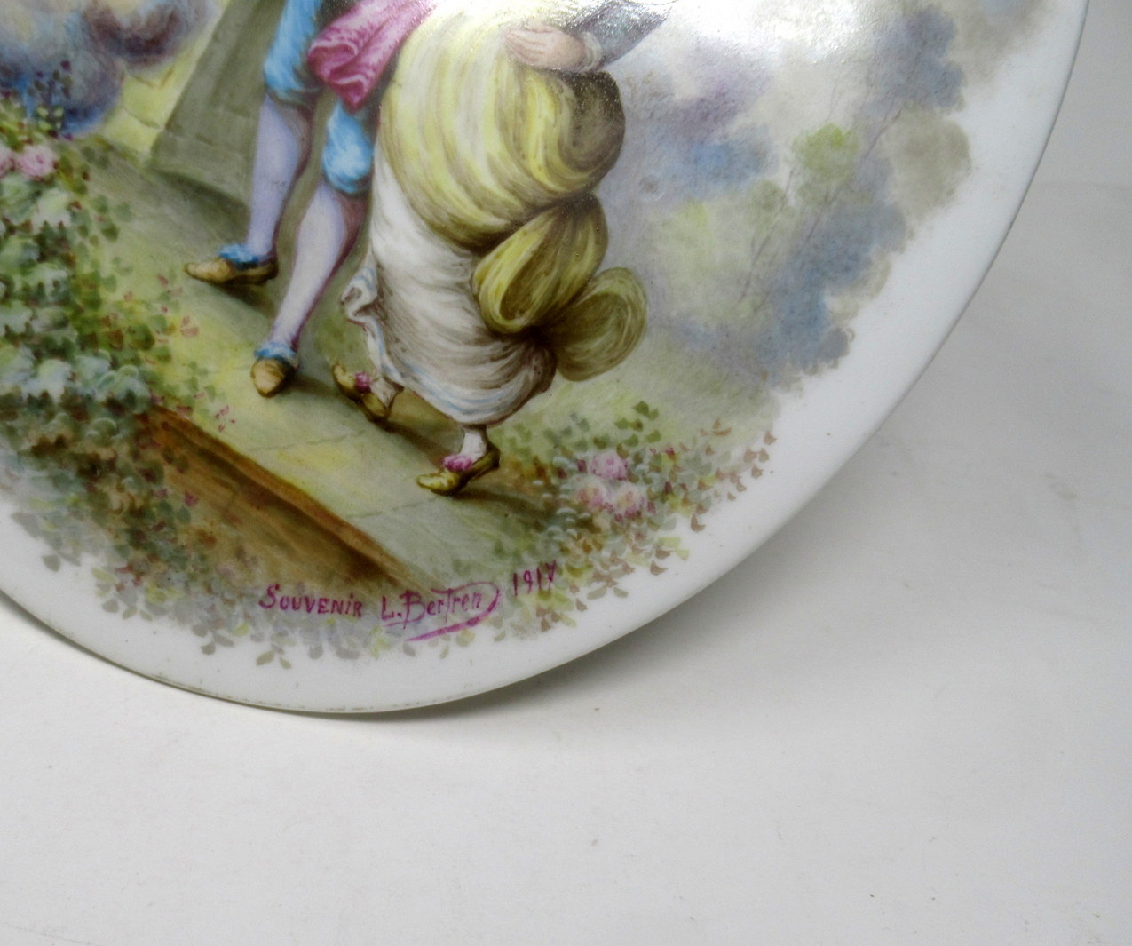 485. Antique Porcelain Painted French Sevres Plaque by L Bertren dated 1917 - Image 6