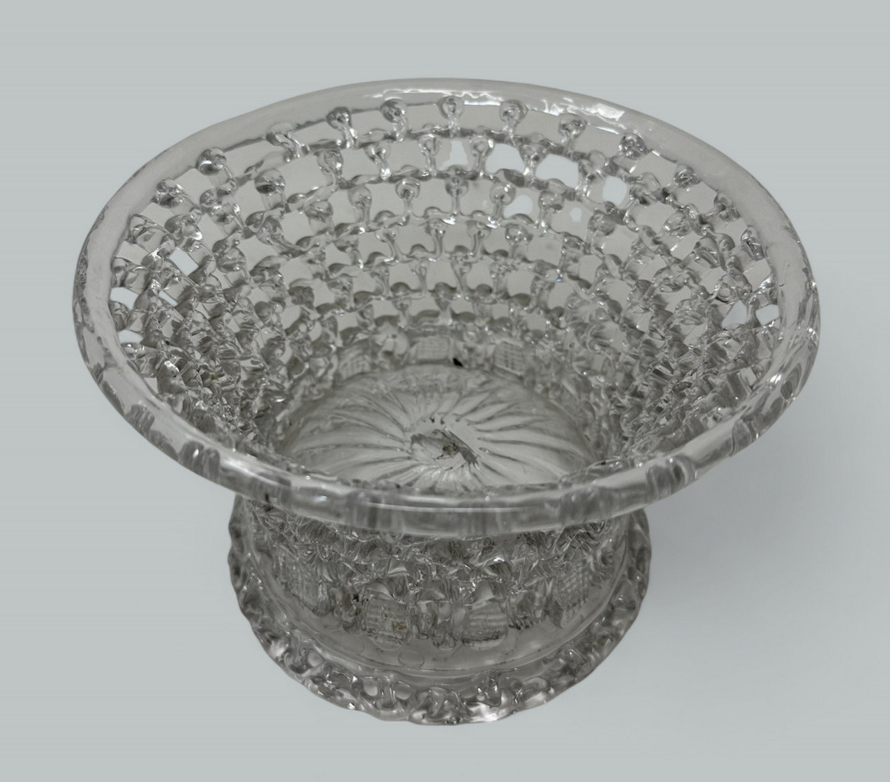 647. Antique Rare Belgian Liege Traforata Glass Basket Vase Centerpiece 18th Century - Image 4