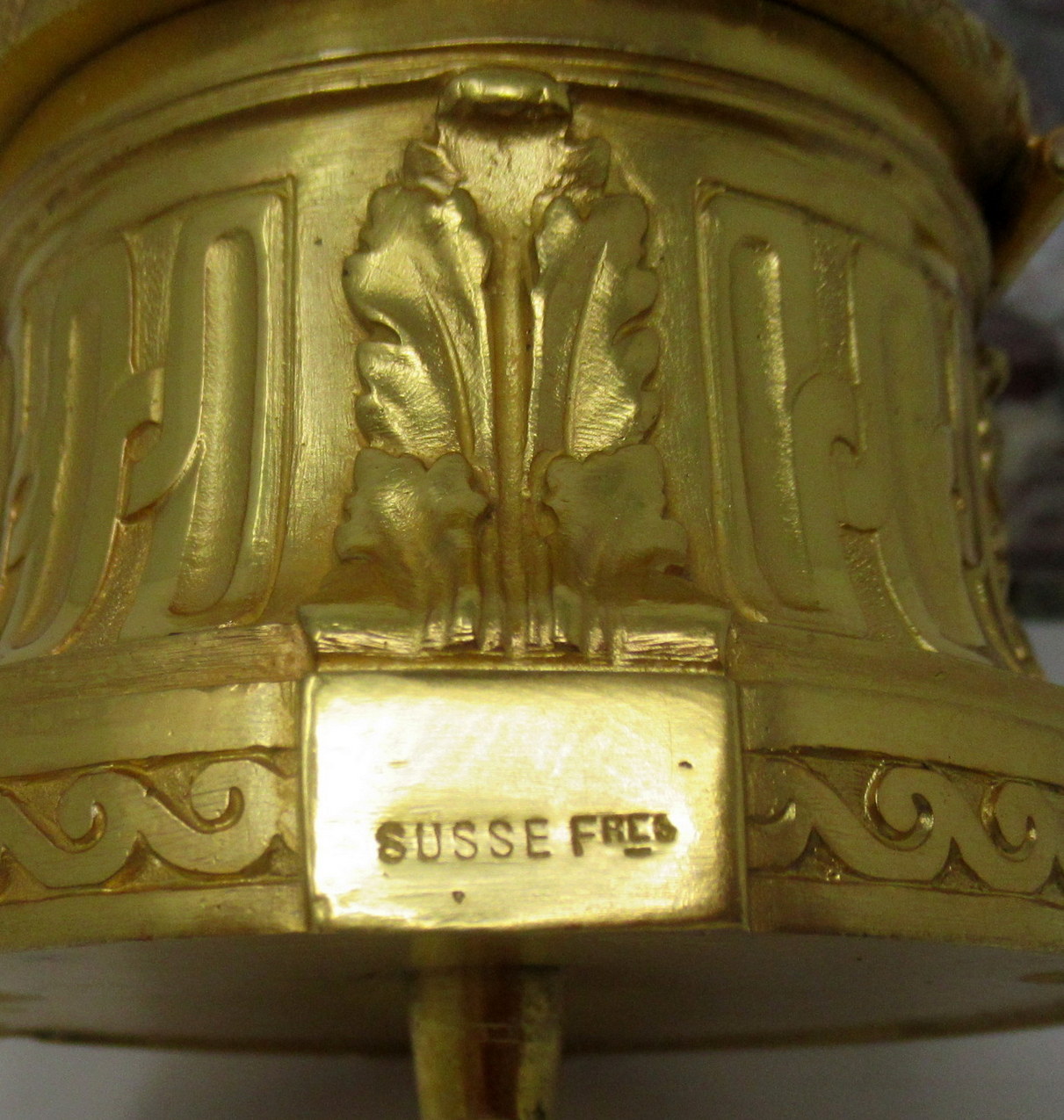 299. Antique French Ormolu Gilt Bronze Breche Violete Marble Desk Inkwell Centerpiece - Image 8