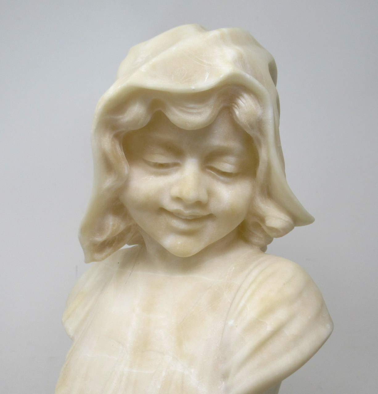 109. Antique Alabaster Bust Figure Wearing Bonnet Classical Scene French Italian 19Ct - Image 7