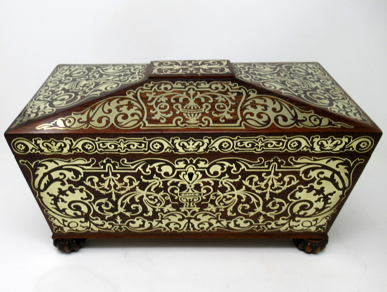 628. Antique Brass Inlaid Rosewood English Tea Caddy Box Regency Gillows Lancaster - Image 2