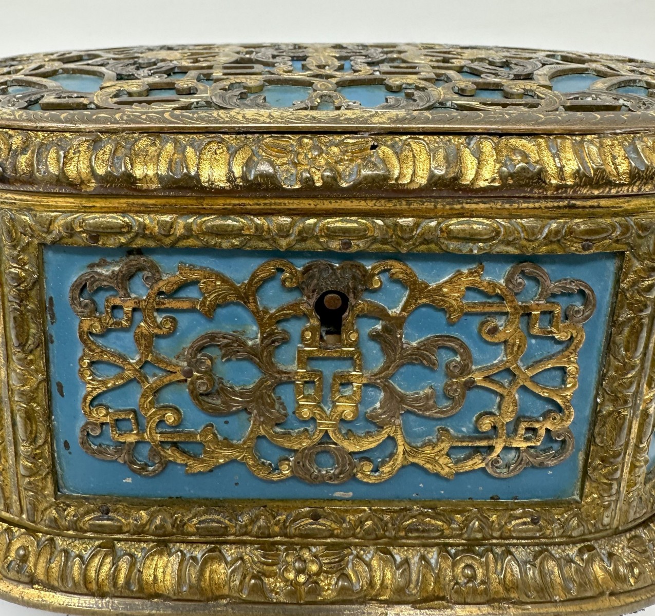 624. Antique French Ormolu Gilt Bronze Dore Casket Jewelry Box Sevres Style 1860 19Ct - Image 7