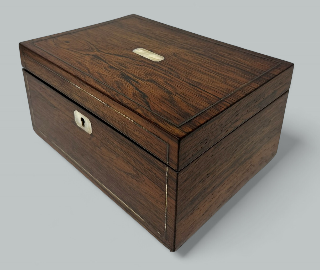 983. Antique Inlaid Rosewood English Jewelry Sewing Casket Silk Lined Interior 19th Ct - Image 7