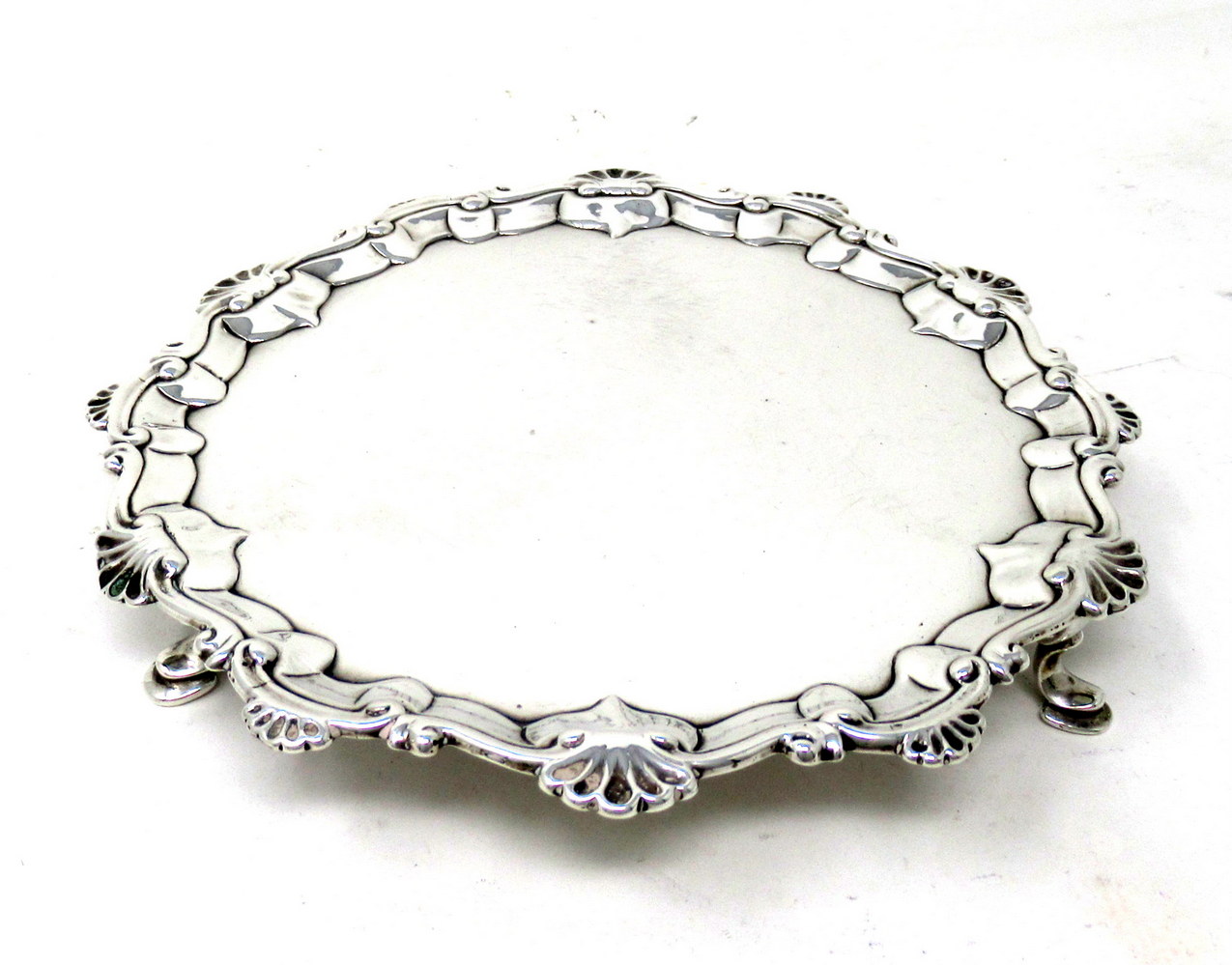 875. Antique Sterling Silver Georgian Serving Card Tray Eighteenth Century Hallmark - Image 6