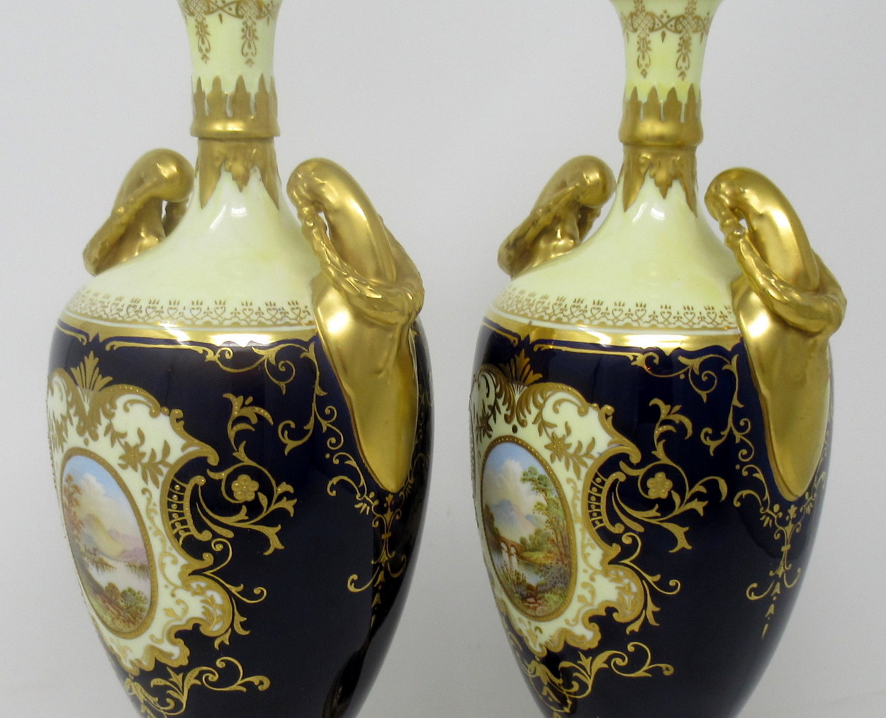 718. Pair Coalport Porcelain Urns Hand Painted Irish Killarney Kerry Scenes 19thCt - Image 4