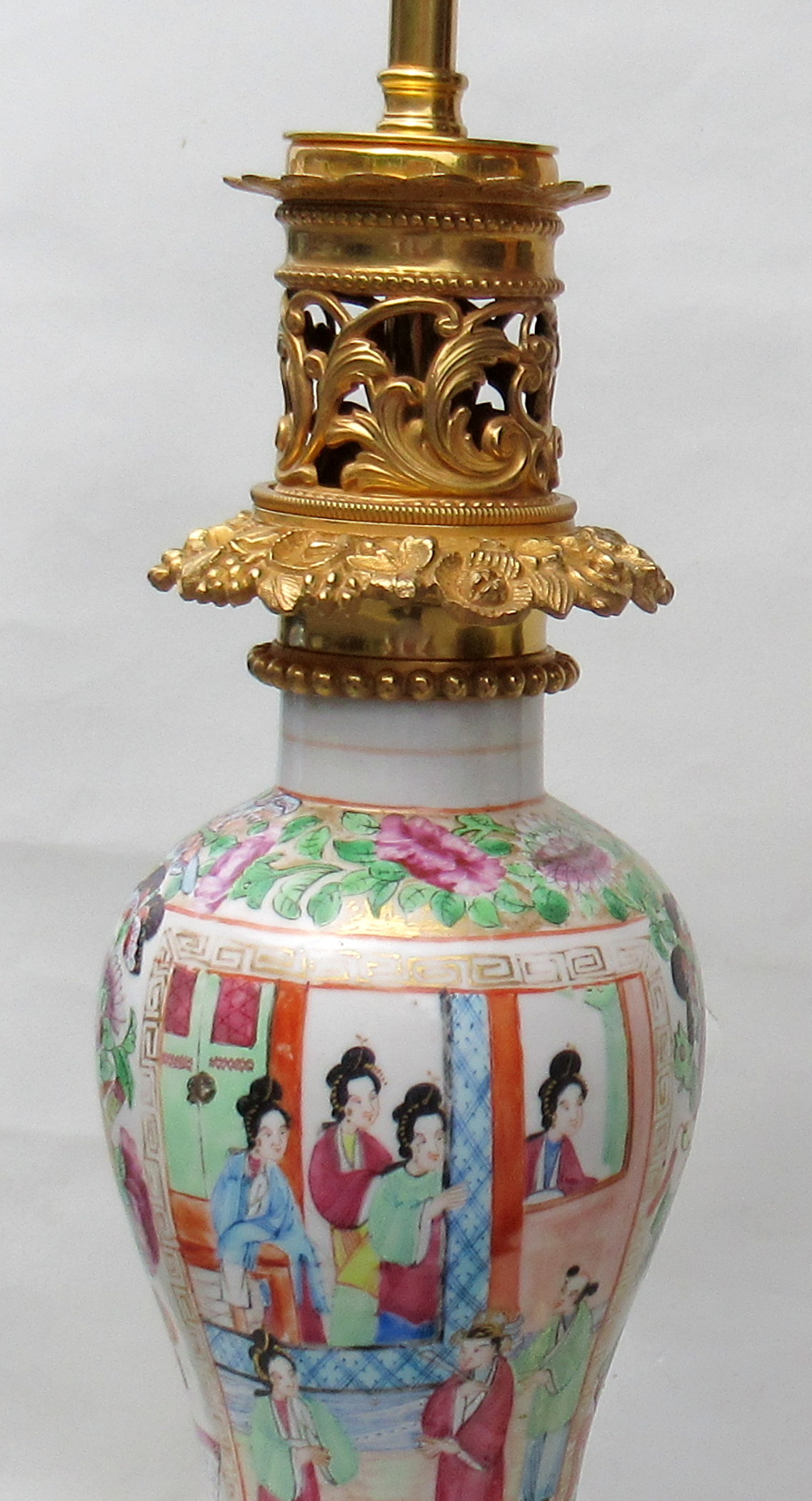 458. Stunning Pair Cantonese Hand Painted Table Lamps 19thCt - Image 2