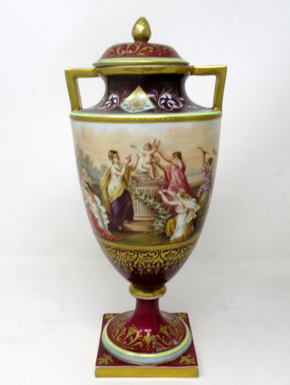 933. Antique Pair Austrian Royal Vienna Mythological Hand Painted Vases Urns A Heer - Image 7