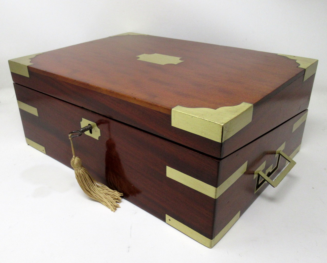 311. Antique Georgian Mahogany Victorian Brass Bound Traveling Writing Slope Box 19Ct - Image 2