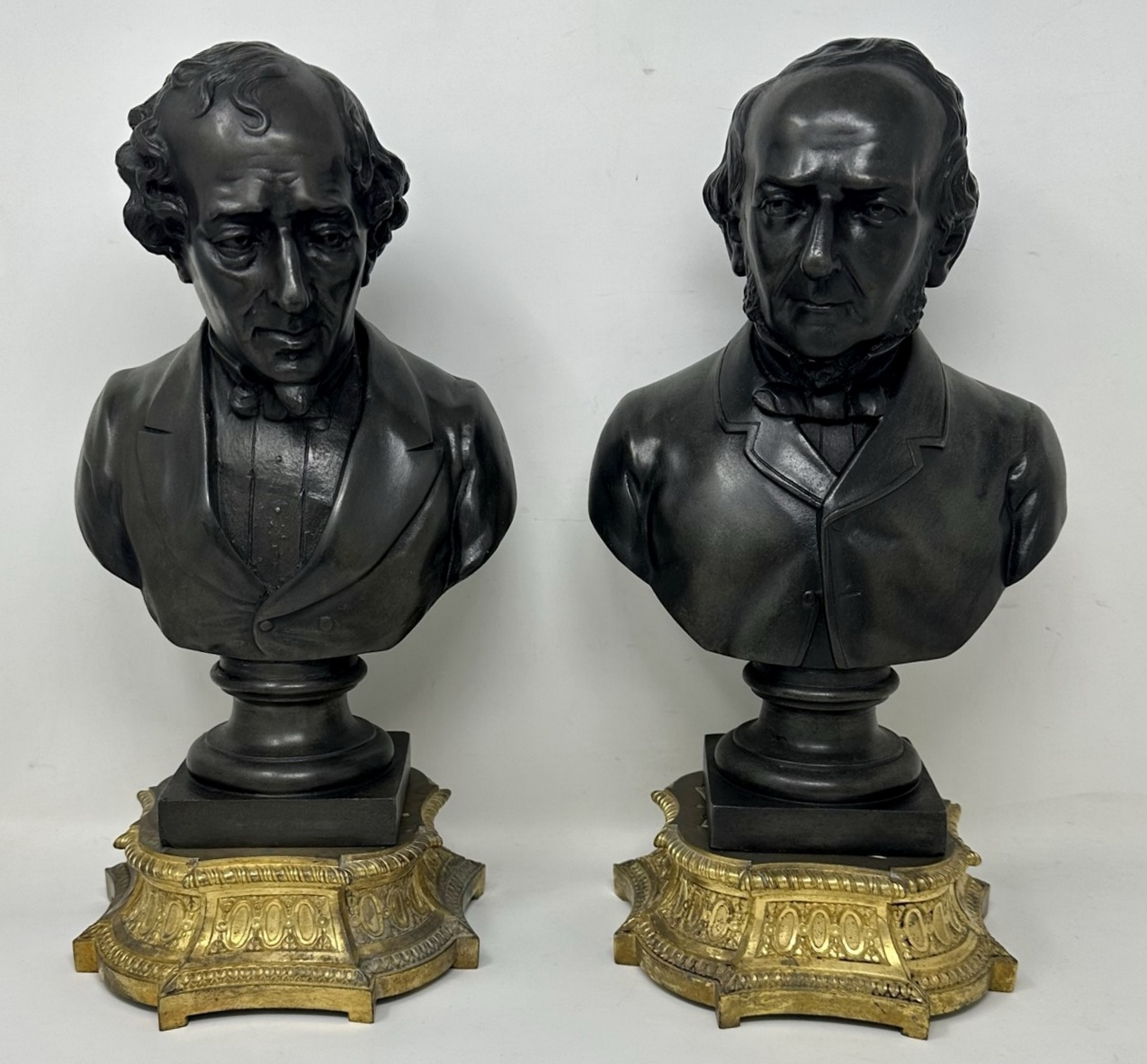 944. Antique Pair Bronzed Ormolu Busts William Ewart Gladstone Benjamin Disraeli 19Ct - Image 3