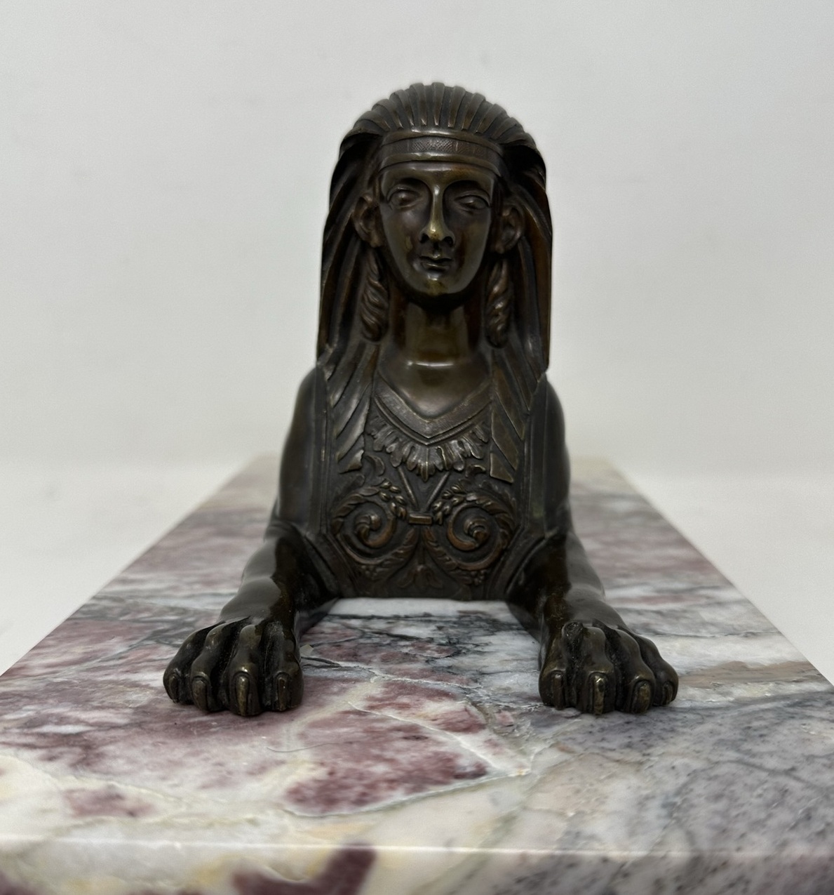 208. Antique Pair Grand Tour Bronze Egyptian Sphynx Figures Breche Violet Marble 19Ct - Image 8