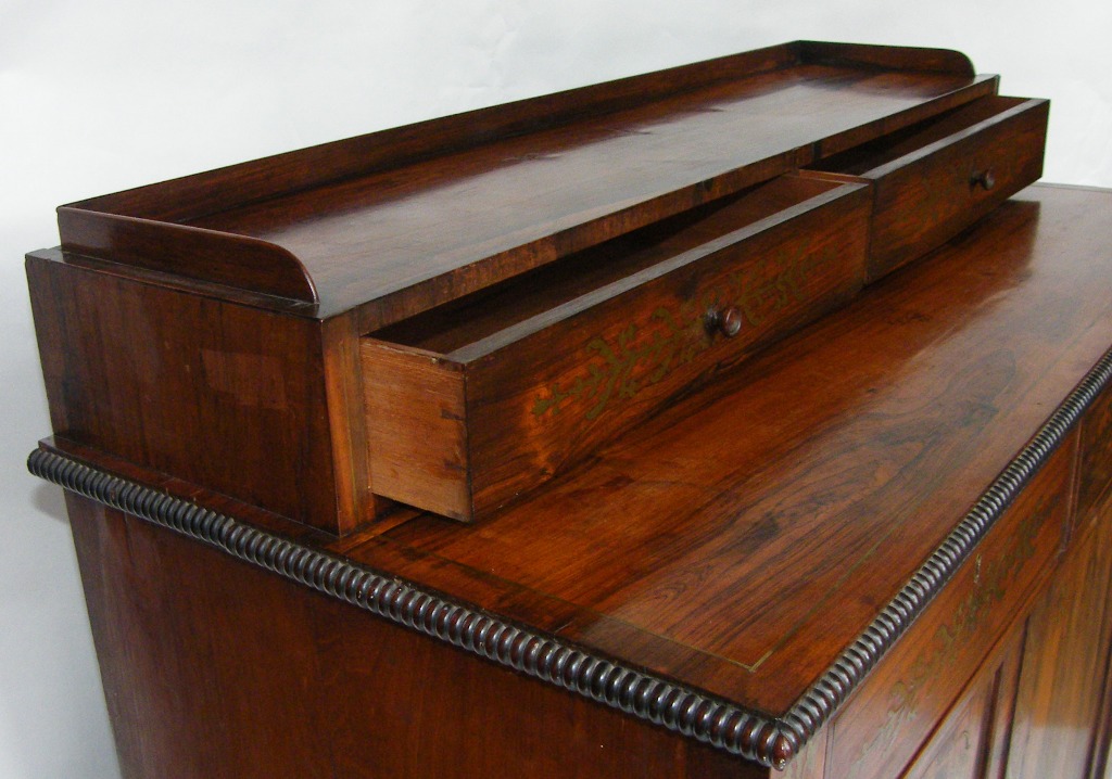 779. Fine Regency Brass Inlaid Rosewood Side Cabinet Circa 1815 - Image 9