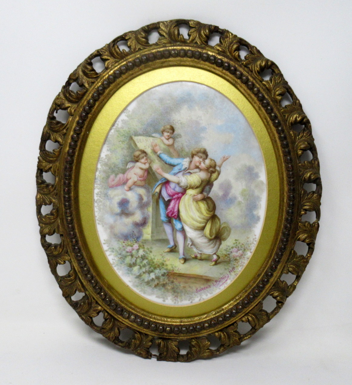 485. Antique Porcelain Painted French Sevres Plaque by L Bertren dated 1917