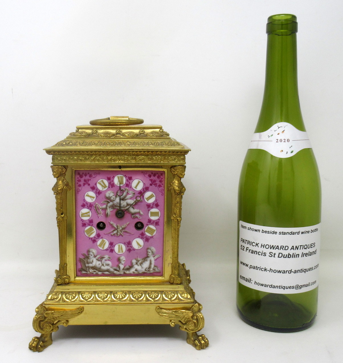 351. French Ormolu Bronze Sèvres Pompadour Pink Porcelain Mantle Carriage Clock 19Ct - Image 10