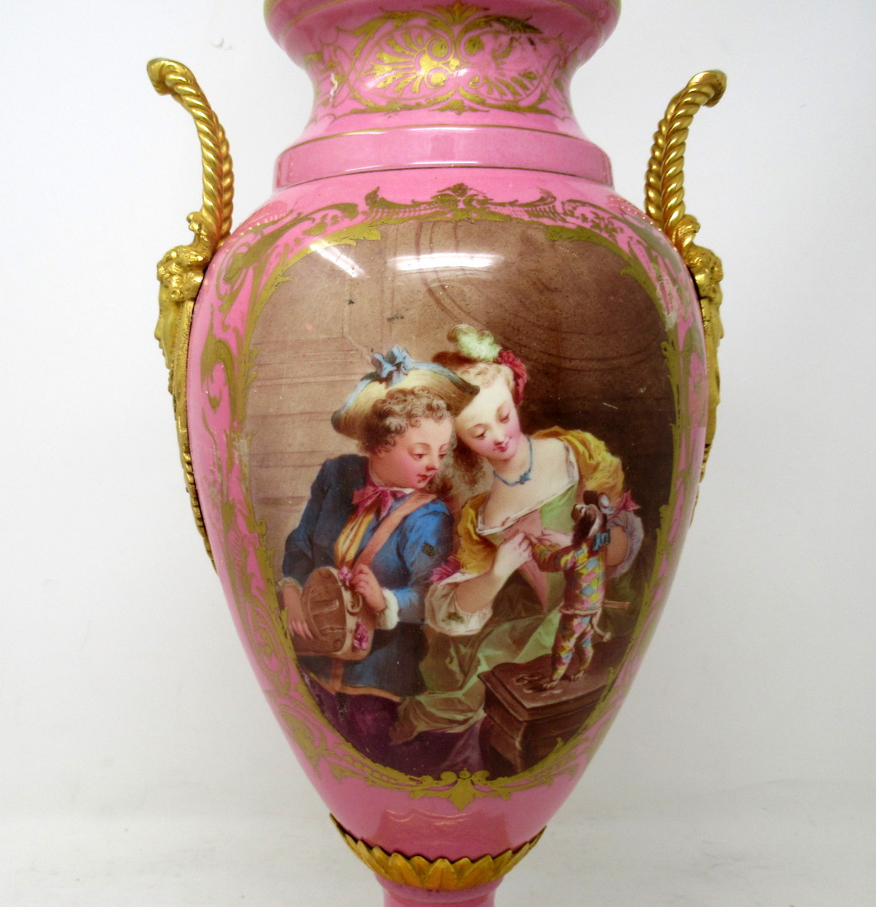 570. Antique French Sèvres Gilt Bronze Porcelain Vase Ormolu Pompadour Pink Table Lamp - Image 6