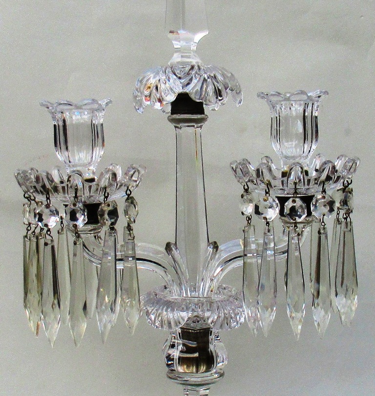 381. Fine Pair French Baccarat Full Led Crystal Candelabra 19thCt - Image 4