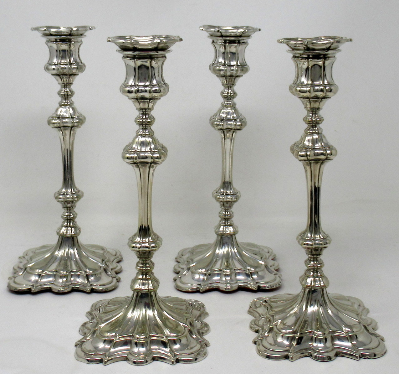 358. Antique Set Four English Sterling Silverplated Candlesticks Elkington Co 1854 - Image 2