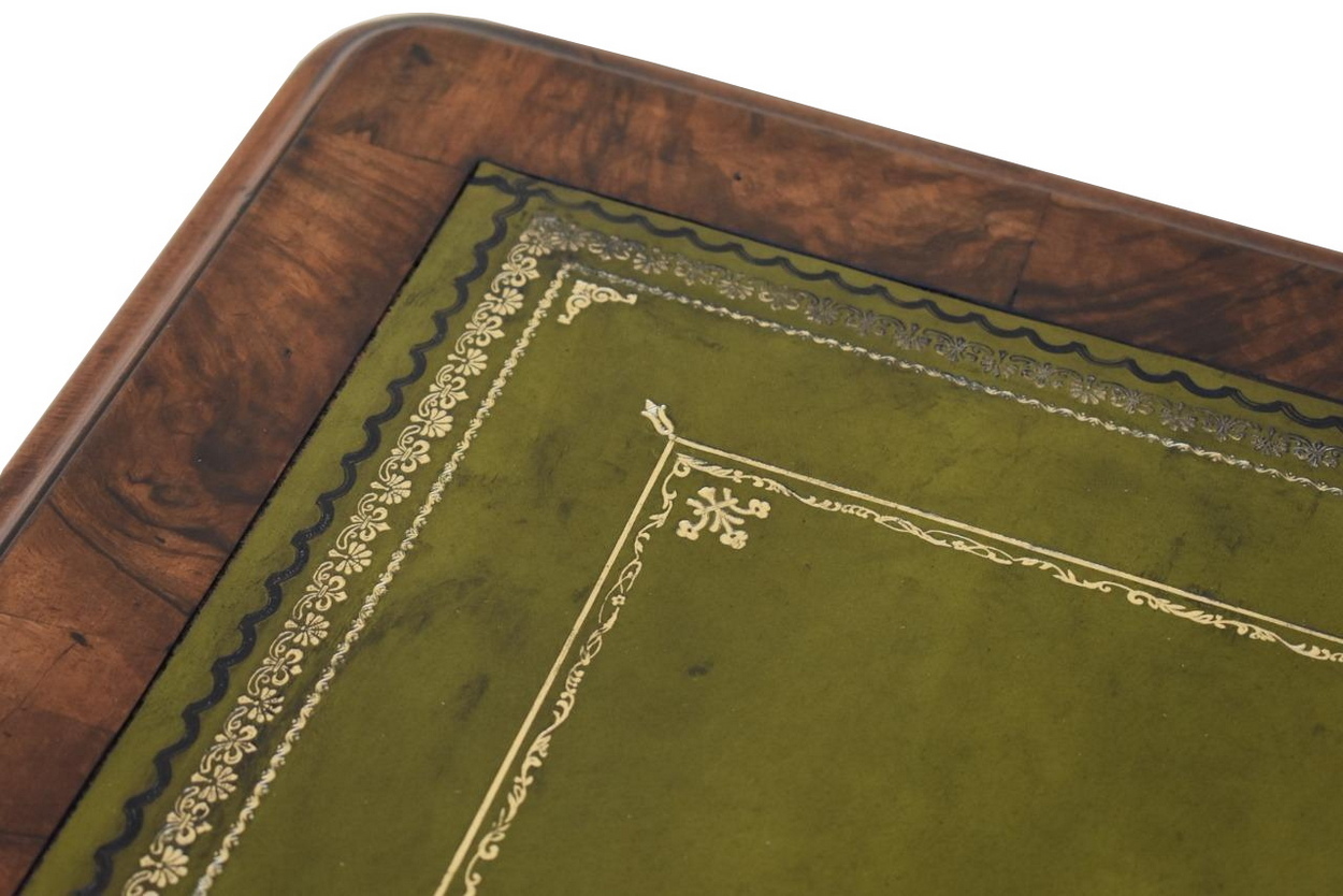 460. Superb Burr Walnut Early Victorian Twin Pedestal Desk 19thCt - Image 4