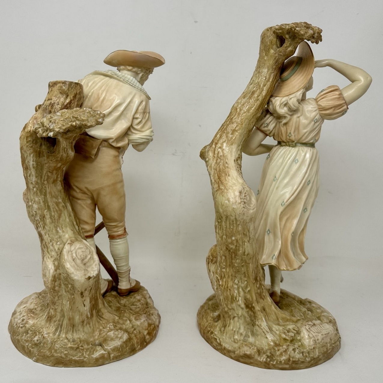 543. Antique Pair English Porcelain Royal Worcester James Hadley Blush Figures 19thCt - Image 4