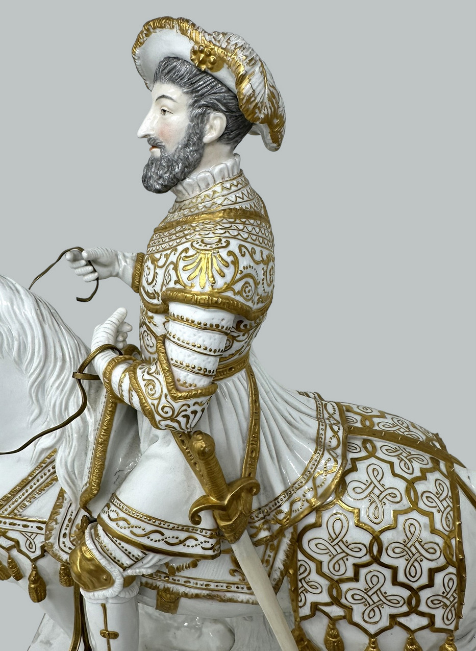 525. Antique Sevres Porcelain King Francois I Riding Horseback Sculpture Centerpiece - Image 9