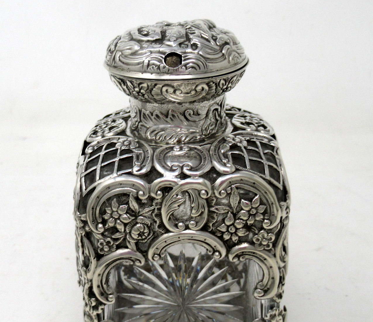 275. Pair Antique English Crystal Sterling Silver Scent Perfume Bottles William Comyns - Image 6