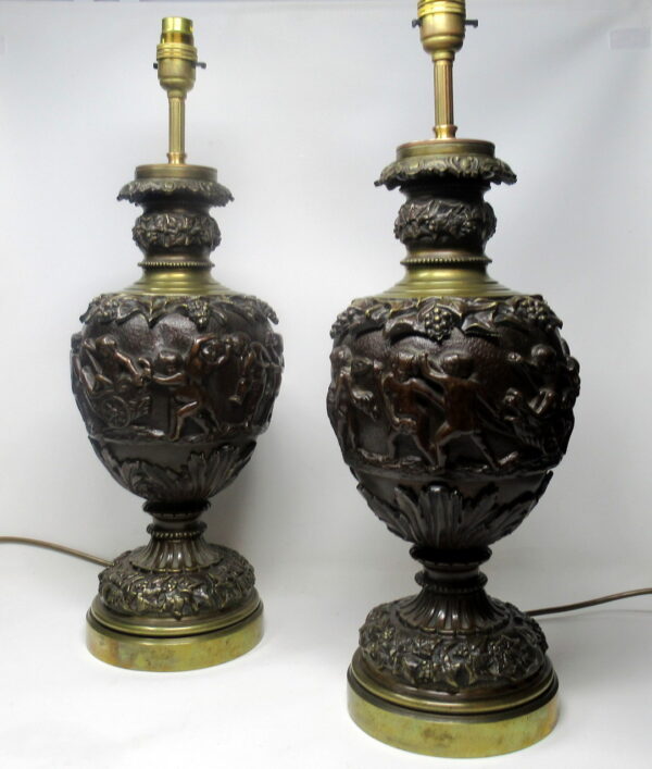 632. Fine Pair French Bronze Electric Table Lamps Manner of Claude Michel Clodion